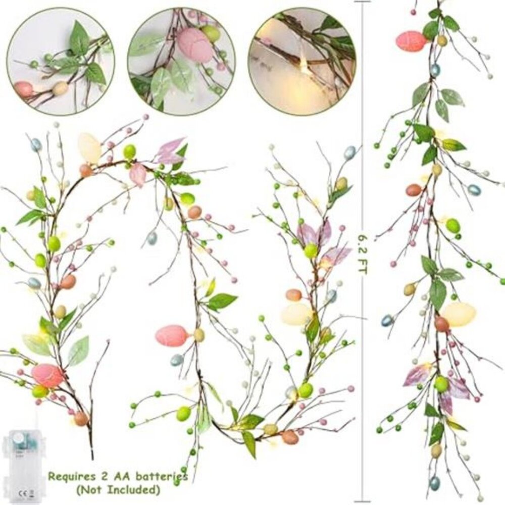 6 FT Easter Egg Christmas Garland, Battery Operated Christmas Garland - Picture 3 of 7